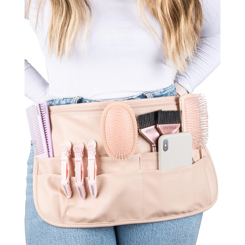 Delantal de PU transfronterizo, bolsa de almacenamiento de jardinería de media longitud, se pueden colocar, rociador de tijeras, cepillo para el cabello, peinado, delantal de trabajo, estilo corto