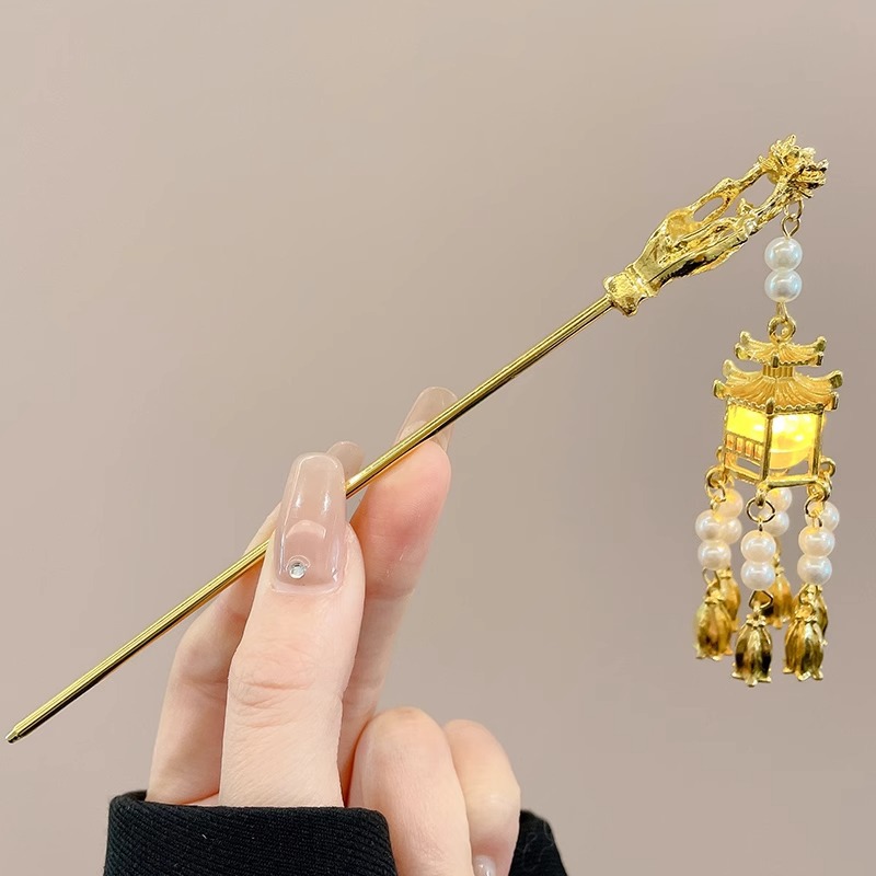 Horquilla de flores con flecos de estilo antiguo, temperamento femenino de alto nivel, escalón, horquilla de Hanfu, horquilla de cabello en la parte posterior de la cabeza, tocado de horquilla