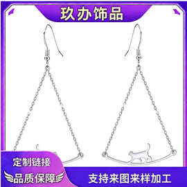 亚马逊跨境新款不锈钢猫咪耳环甜美小清新可爱耳钉简约通勤日常女