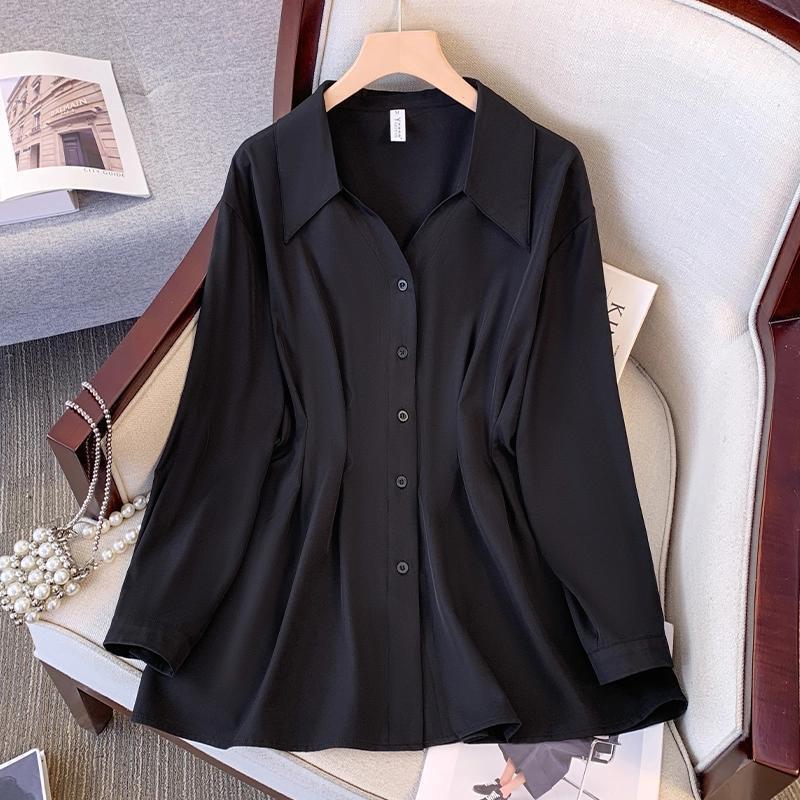Plus-Size Slimming Long-Sleeve Shirt for Women, Turn-Down Collar, Spring and Autumn Mid-Length Style, for Curvy Women, Plus-Size Women's Clothing Plus-Size Slimming Long-Sleeve Shirt for Women, Turn-Down Collar, Spring and Autumn Mid-Length Style, for Curvy Women, Plus-Size Women's Clothing