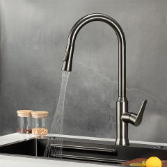 Cross-border gun gray 304 stainless steel pull-out hot and cold kitchen sink faucet with rotatable switching nozzle