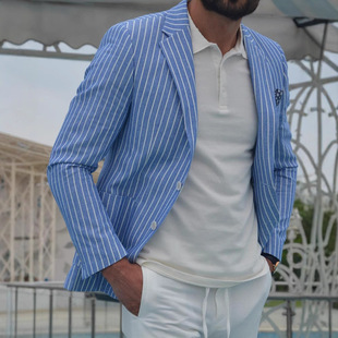Amazon Foreign Trade European and American Cross-Border Casual Suit Men's Striped Jacket