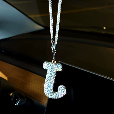 Car hanging — Alphabet Car Hanging Ornament, Clay - pendant-diamond-letter-j