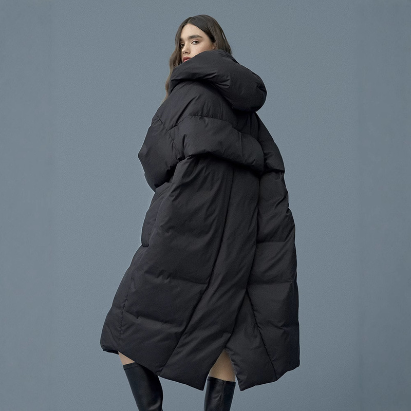 European and American Style Windproof Waterproof Down Jacket Women's New Thick Jacket plus size White Duck Down Jacket Fashionable Over-the-knee Warm