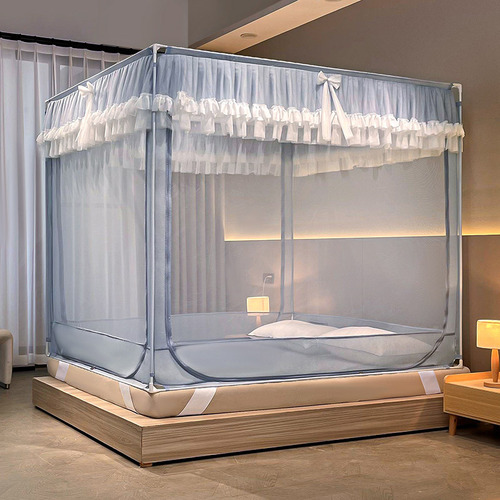 Full Surround Protective Anti-Mosquito Bed Canopy with Thickened and Encrypted Seating Bed Court Style Princess Wind Three-Door Zipper Model Washable Mosquito Net