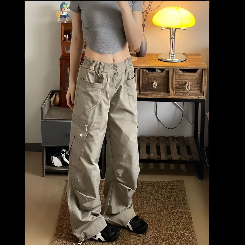 アメリカンスリムオーバーオール、薄手カーキストレートパンツ、ゆったりカジュアルパンツ、デザインサマーパンツ|undefined