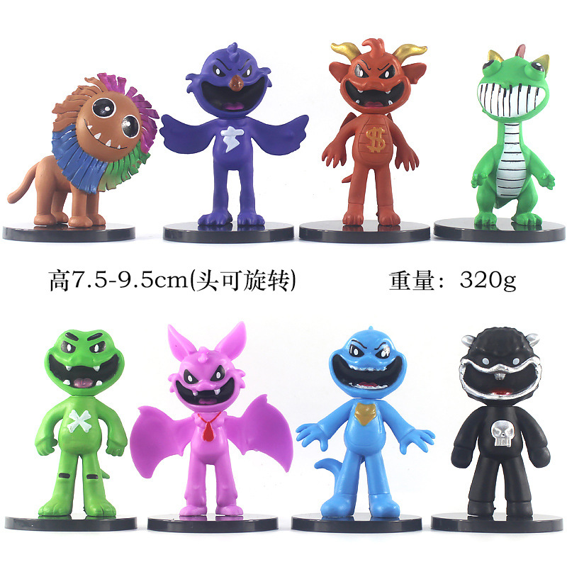 跨境新品7-9cm波比4手办公仔微笑小动物模型摆件头可转动玩偶玩具