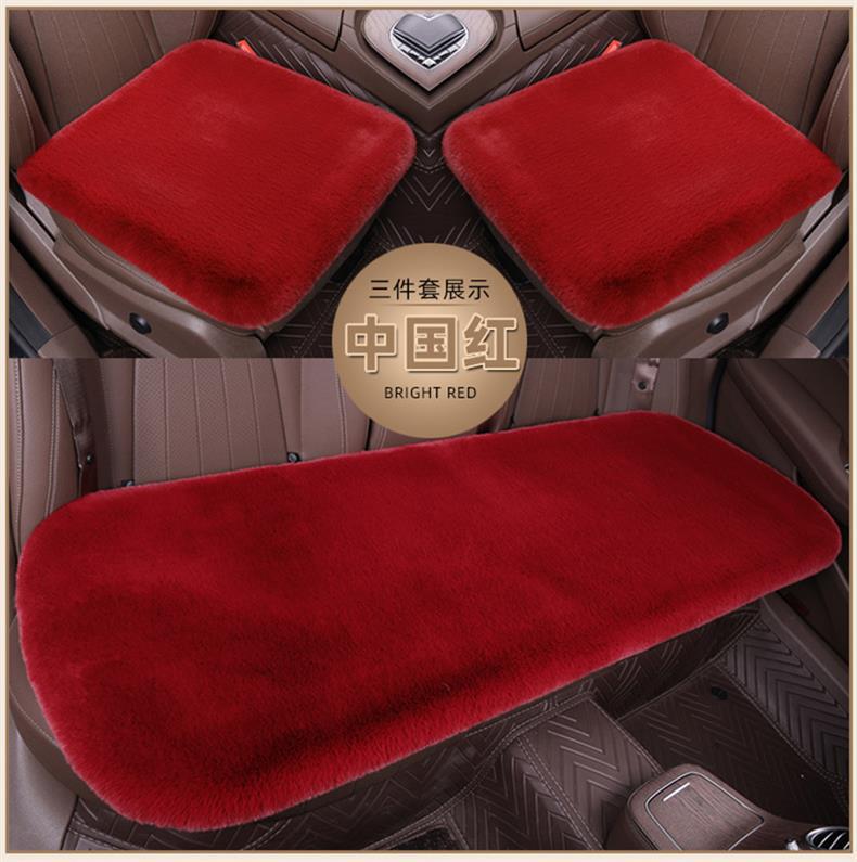 Car Seat Cushion Winter Plush Three-Piece Set Rabbit Fur Warm Single Seat Square Cushion Five Seats Free Bundled Backrest Warm Seat Cover