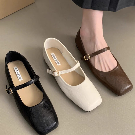Gentle Square Toe Flat Shoes Women's 2024 New Spring and Summer Retro Brown Late Evening Style Dress Mary Jane Shoes