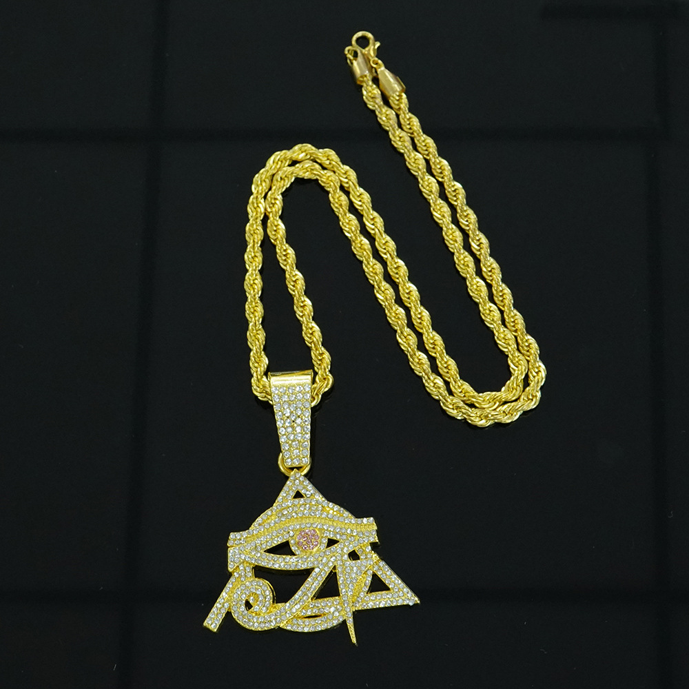 Nuevo colgante de diamantes de imitación de aleación Horus Eye con collar de giro de 5MM joyería de hip-hop para hombres al por mayor