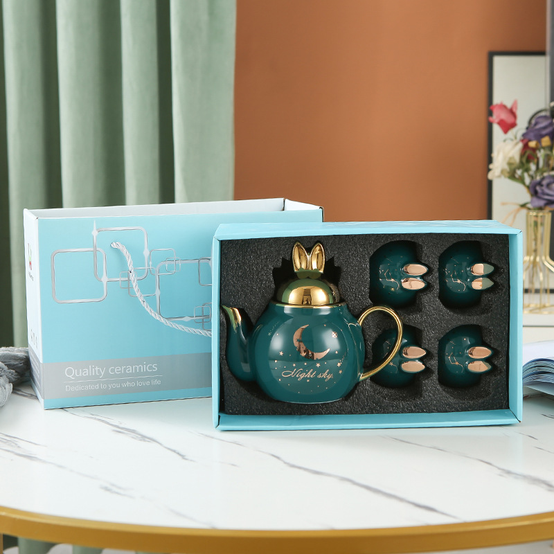 Lindo flor tetera traje de mano de cerámica regalo se puede utilizar como logotipo una olla cuatro tazas tarde juego de té regalo