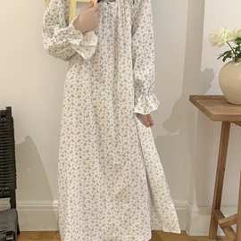 批发货源春装新款棉纱花朵花边连衣裙家居服睡衣