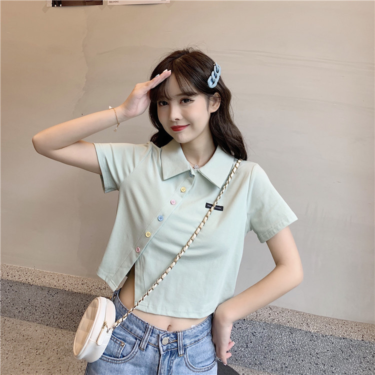 Women's T-shirt Short Sleeve T-Shirts Patchwork Button Simple Style Solid Color display picture 54