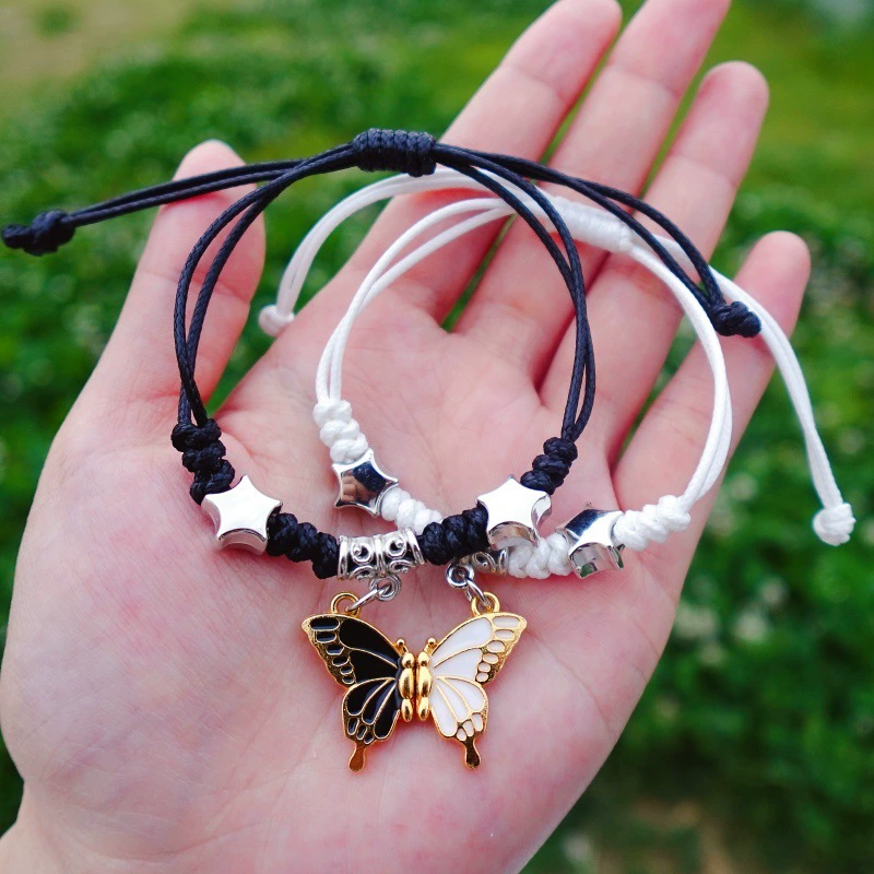 Милый браслет-магнит с бабочкой для пары, супер сказочный браслет для девочек, простой плетеный браслет для лучшего друга, праздничный подарок 520