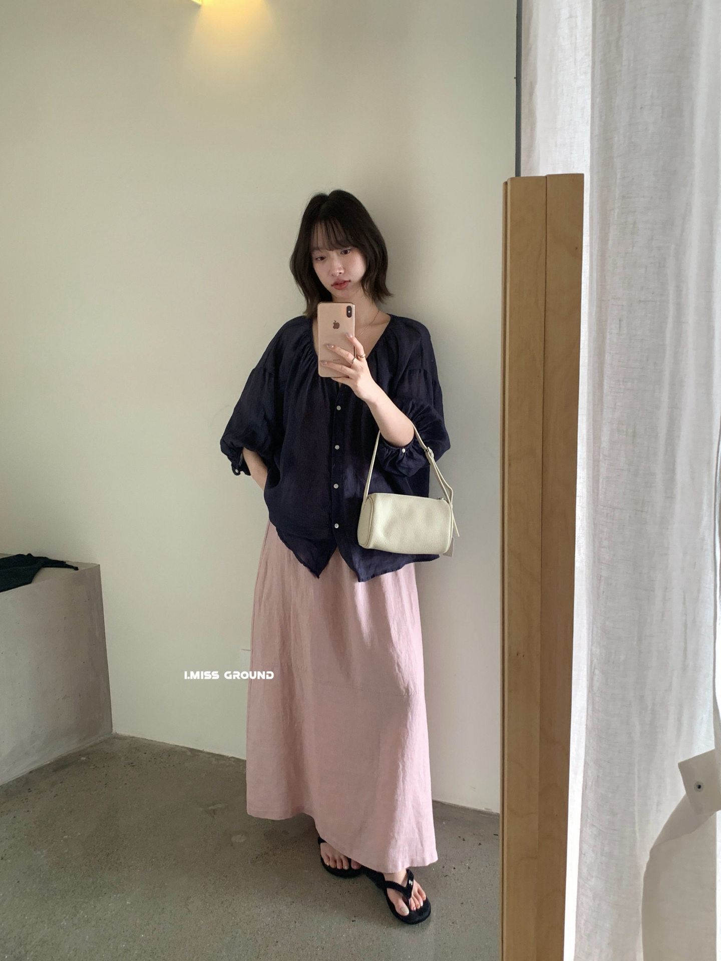 Áo sơ mi nữ linen tay lỡ phong cách Pháp i miss 2026 — xanh đậm, màu trắng, Bột cam, Vàng nhạtcolor chi tiết 27