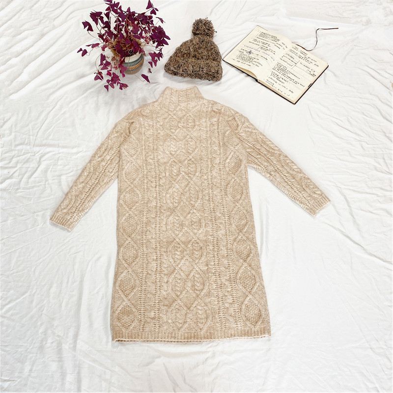 Half turtleneck dress sweater twist pullover 2021new autumn and winter lazy style milk apricot thick wool sweater