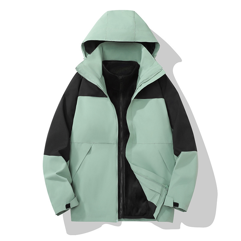 Chaqueta de chaqueta de otoño e invierno con forro grueso, traje de pareja impermeable de manga larga tres en uno