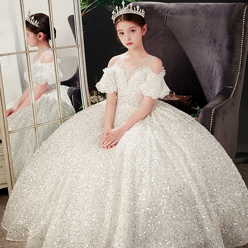 Белый костюм принцессу малый, ногти sequins, элитное платье, концертный костюм пианино, новая коллекция