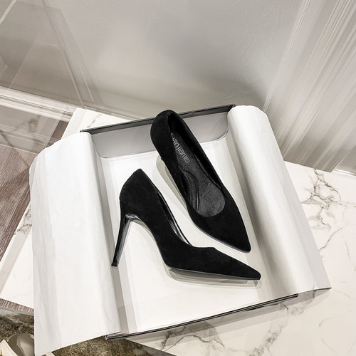 Autumn and winter black high-heeled shoes women's thin heel 9CM sexy European and American style French-style single shoes professional shoes Korean fashion