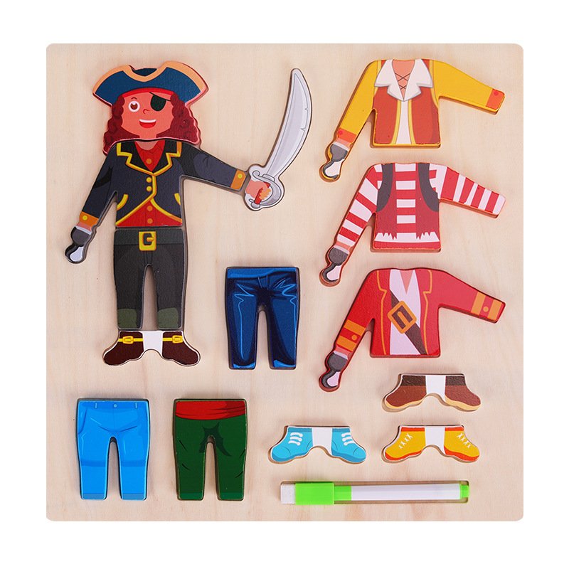 Personajes de madera para niños Vestir Tablero de dibujo de rompecabezas para niñas Tablero de escritura de graffiti Educación temprana Juguetes educativos al por mayor