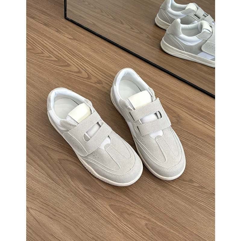 Версия из овчины, натуральная кожа, ретро, ​​круглый носок, платформа, толстая подошва, кроссовки на липучке, женская повседневная спортивная обувь, универсальные белые туфли