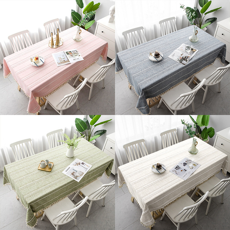 Fabric Striped Jacquard Hollow Cotton Linen Tablecloth