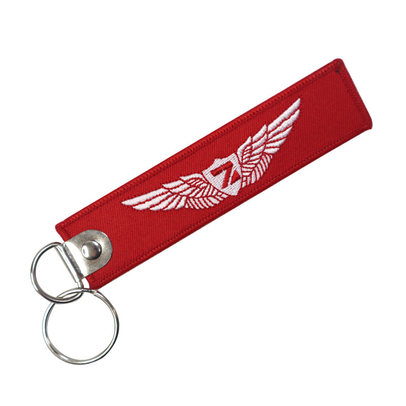 カスタム布芸刺繍リボン吊り札キーホルダー両面刺繍トレンド掛けPU革タオル刺繍キーホルダー