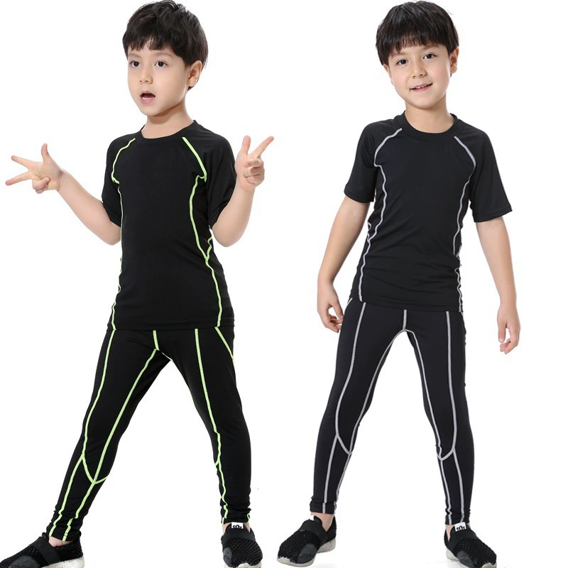 Детские колготки Тренировочный костюм Мужская корзина с короткими рукавами Футбольный бег Спортивный набор Весенний и Летний бег Спортивный костюм