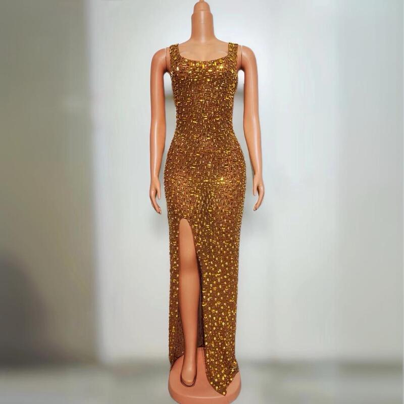 European and American Fashion Clothing Export Cross-border Slit Sequin Dress Sexy and Elegant Long Skirt Holiday Party Evening Dress