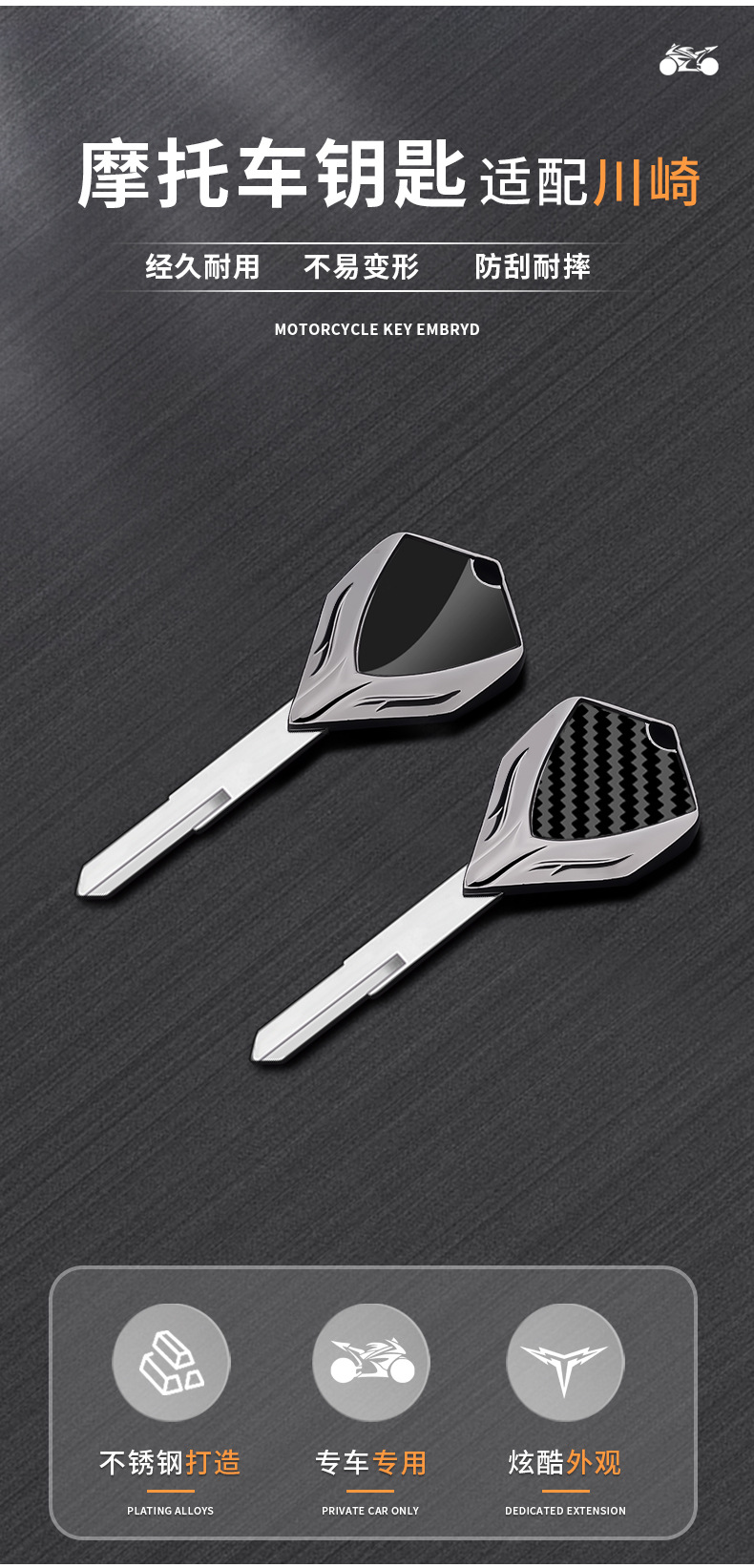 Motorcycle Metal Key Blank Cover Suitable for Kawasaki Ninja Zx-6R Ninja Zx-7R Zr-7/Zr-7S