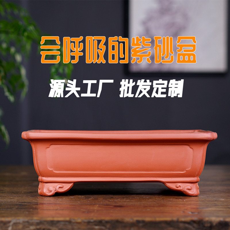 宜興紫砂植木鉢粗陶長方形盆栽盆多肉微景観盆栽獣頭文堂盆中国風新型|undefined