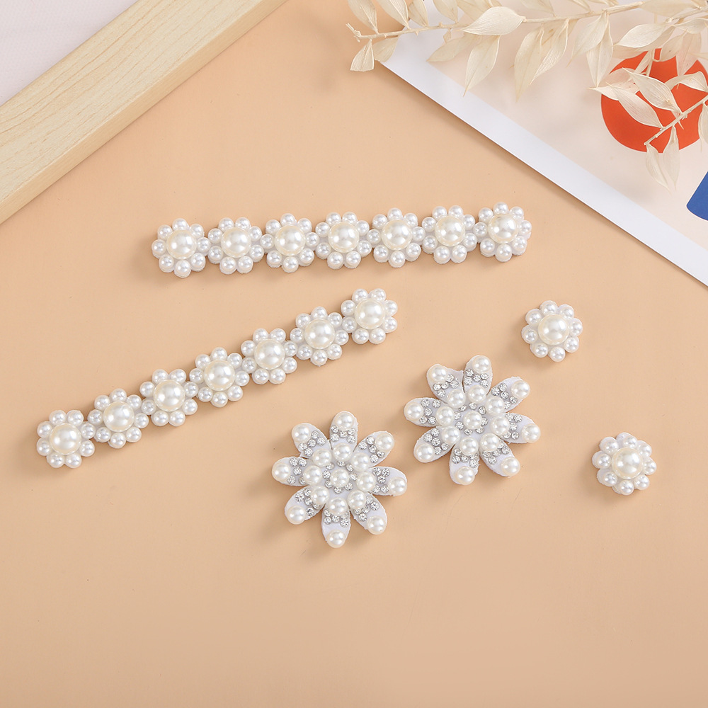 兆顺新款珍珠烫钻贴无纺布太阳花珍珠布贴鞋子帽子装饰配件批发