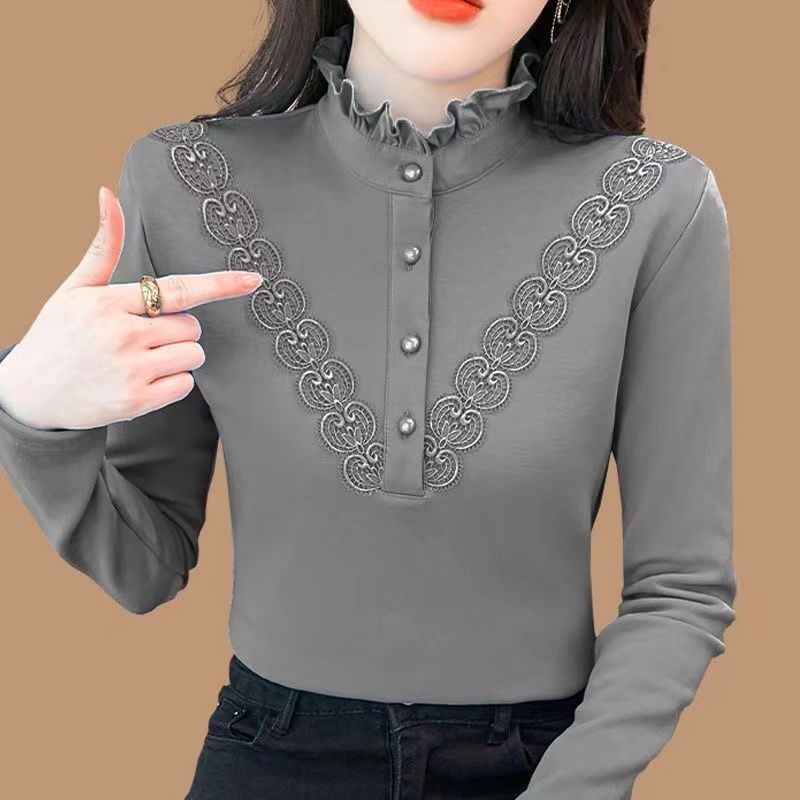 双面绒半高领长袖t恤秋冬加绒保暖中年妈妈中领打底衫上衣女