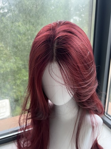 Front lace wig full headband high temperature silk curly hair middle parted French big wave raspberry red COS wig for women
