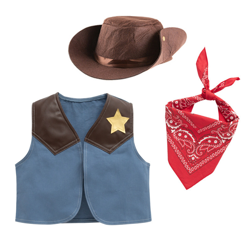 Western Cowboy Children's Vest Boy's Holiday Costume Performance Costume Role-Playing Costume Blue Cowboy Vest Vest