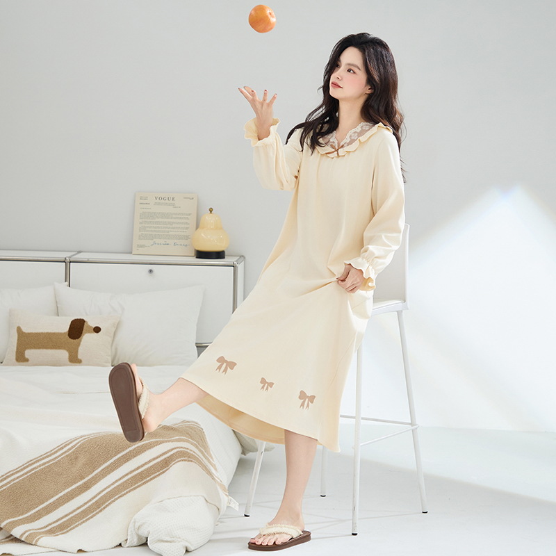 Pijama de primavera y otoño de algodón 2025 nuevo algodón largo simple de alta calidad y tamaño grande se puede usar fuera