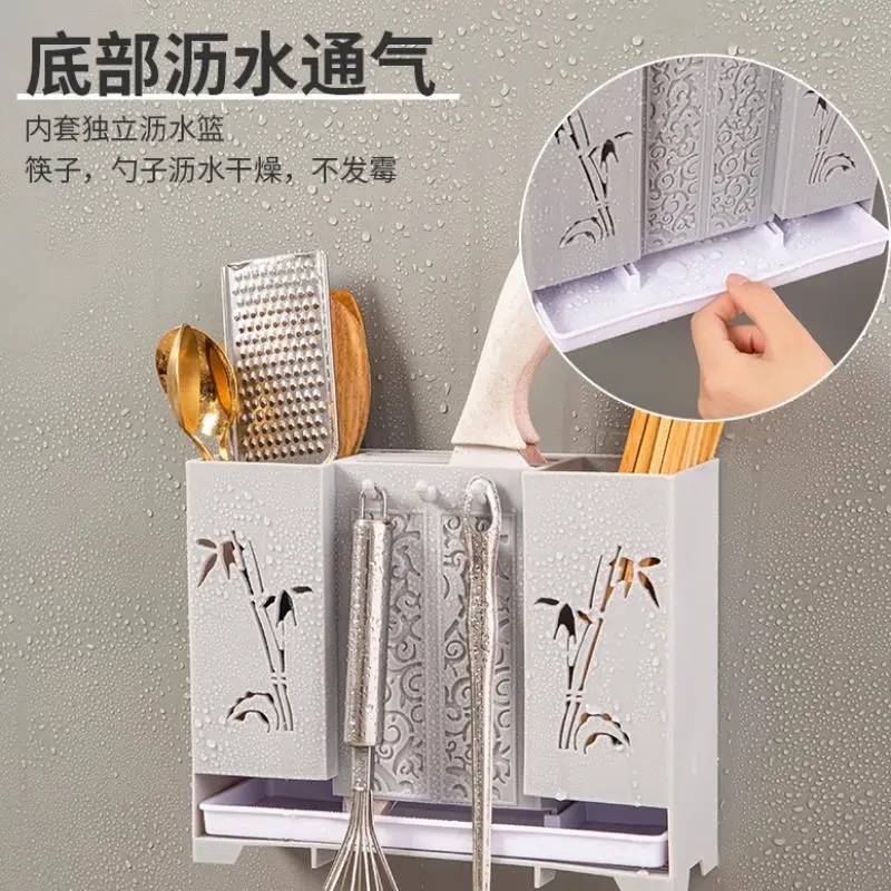 Home Kitchen Chopsticks Rack Drainable Utensil Storage Box Mold-Proof Shelf Holder Spatula Basket Bucket Plastic Chopstick Bowl