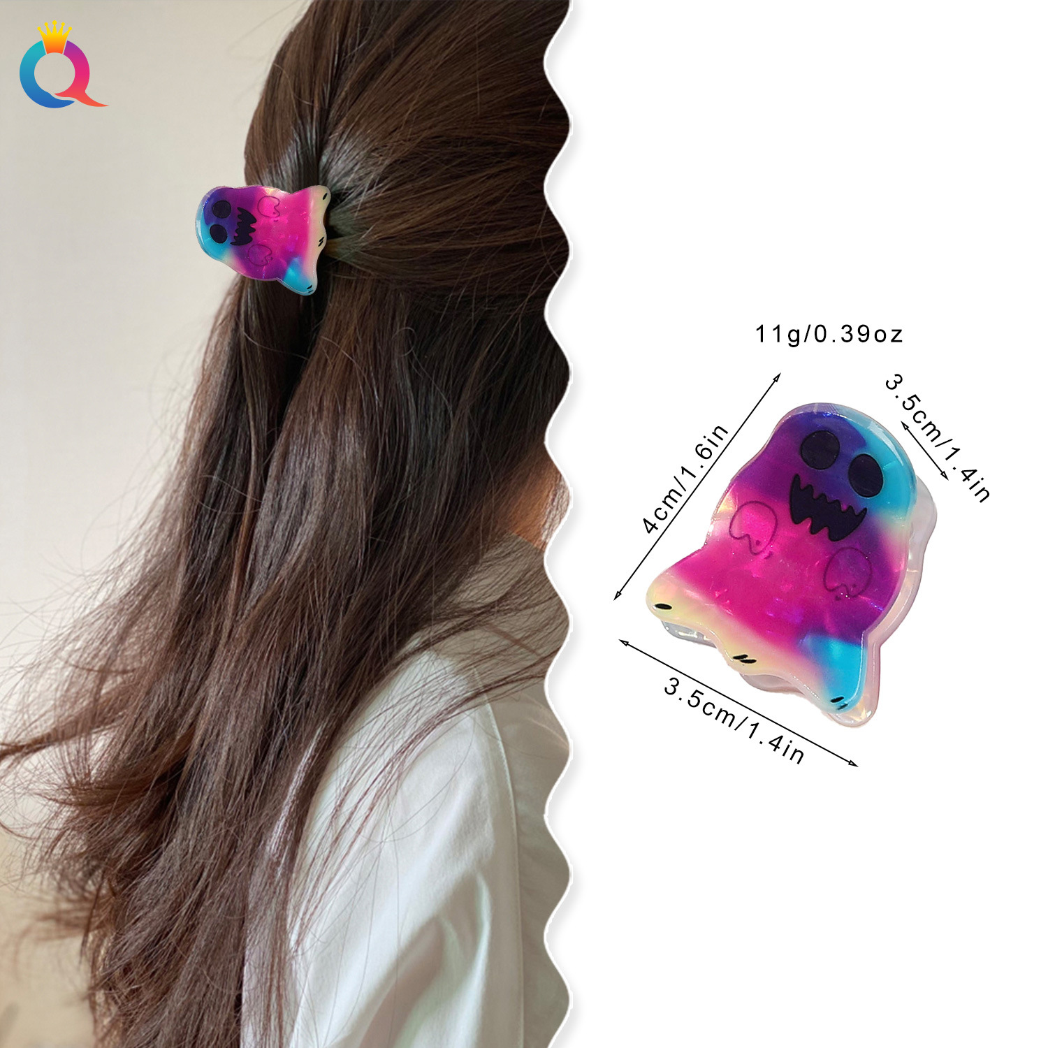 21g Weight Hair Claws Hair Accessories Type 1 Piece Quantity Holiday, Festival Occasion Arylic Material Halloween Festival ghost Pattern Women's Gender Cute Style Halloween Cute Women's Ghost Arylic Hair Claws 无