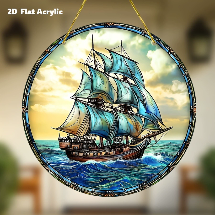 2D плоский морской тематический подвесной декор для дома в виде парусника из акрила с витражным стеклом