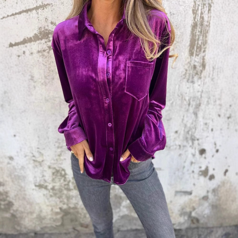 European and American New Style Velvet Shirt 2026 Independent Long-Sleeve Single-Breasted Versatile Top Loose Base Shirt for Women