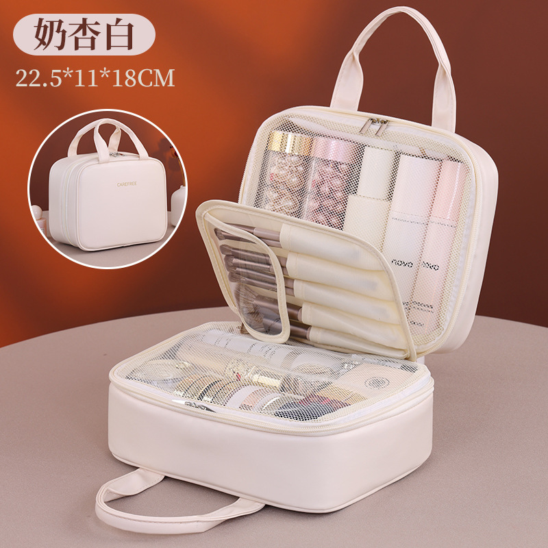 Nueva bolsa de maquillaje de doble capa de lujo ligero y alto valor de la cara, bolsa de maquillaje portátil de gran capacidad de maquillaje portátil