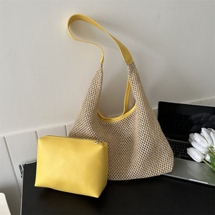 Leisure beach in summer popular woven mother bag 2024 Fashion foreign style shoulder -shoulder travele beach grass editing bag