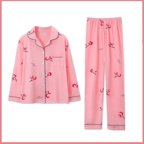 Ladies' Spring and Autumn/Winter Long Sleeve Cardigan Sets, Korean Style Cute Cartoon Two-Piece Pajamas Home Clothing