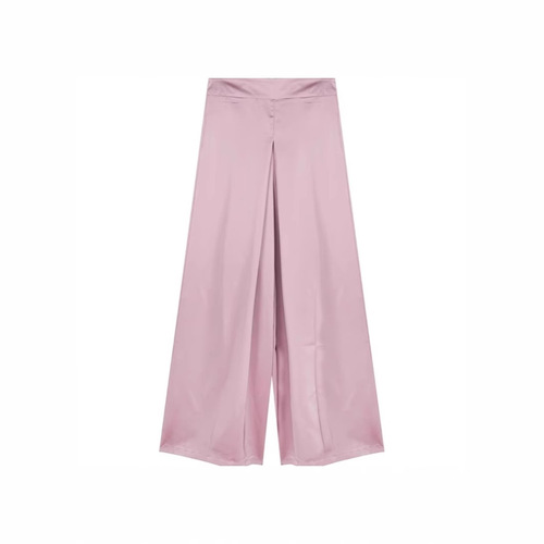 Elegant acetate pure color silky satin drop-waist relaxed wide-leg pants for summer 2025, high-waisted floor-length trousers
