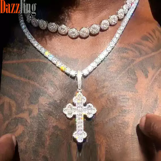 Hip Hop Full Diamond Cloud Cross Diamond Pendant European and American Hip Hop Necklace Trendy Pendant Foreign Trade