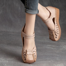 杰骤2025夏季新款包头魔术贴凉鞋女妈妈鞋休闲软底坡跟中老年舒适