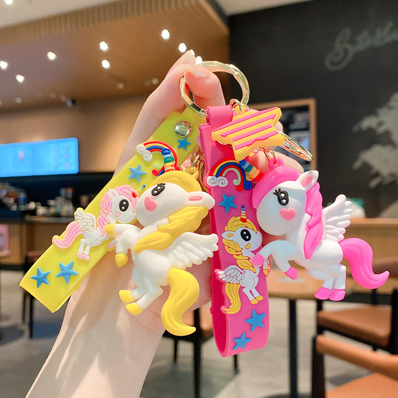 Cartoon Rainbow Horse Unicorn Keychain Pendant Couple Bag Pendant Car Keychain Doll Machine Small Gift