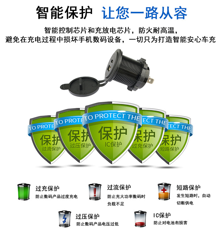 Cross-Border Car, Motorcycle, Rv, Car Charger, Mobile Phone Charger, Modified Car Charger Qcpd with Aperture