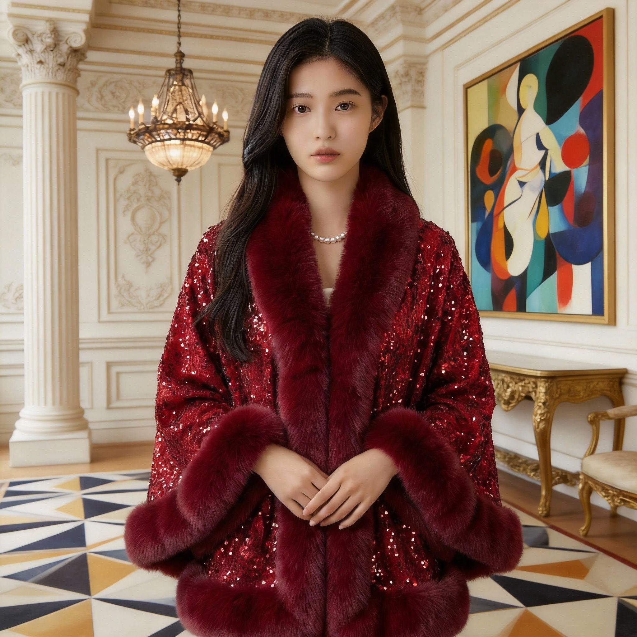Winter Fur Collar Sequin Cape Shawl for Women, Autumn and Winter Thickened and Warm, Foreign Trade Cross-Border Wholesale Fur Collar