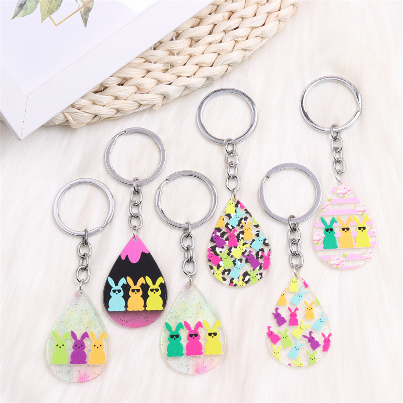 Simple Style Rabbit Stainless Steel Arylic Printing Easter Keychain display picture 1